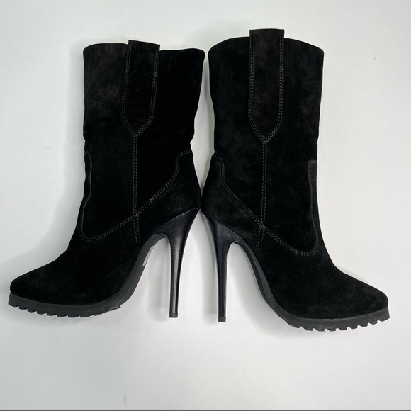 𝅺NEW Giuseppe Zanotti Black Suede Fur Lined Warm Sexy Heeled Tall Winter Boots - Picture 5 of 15